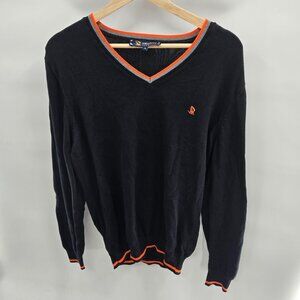 Giorgio Di Mare Yachting LOGO Black Orange Trim V-Neck 100% Cotton Long Sleeve